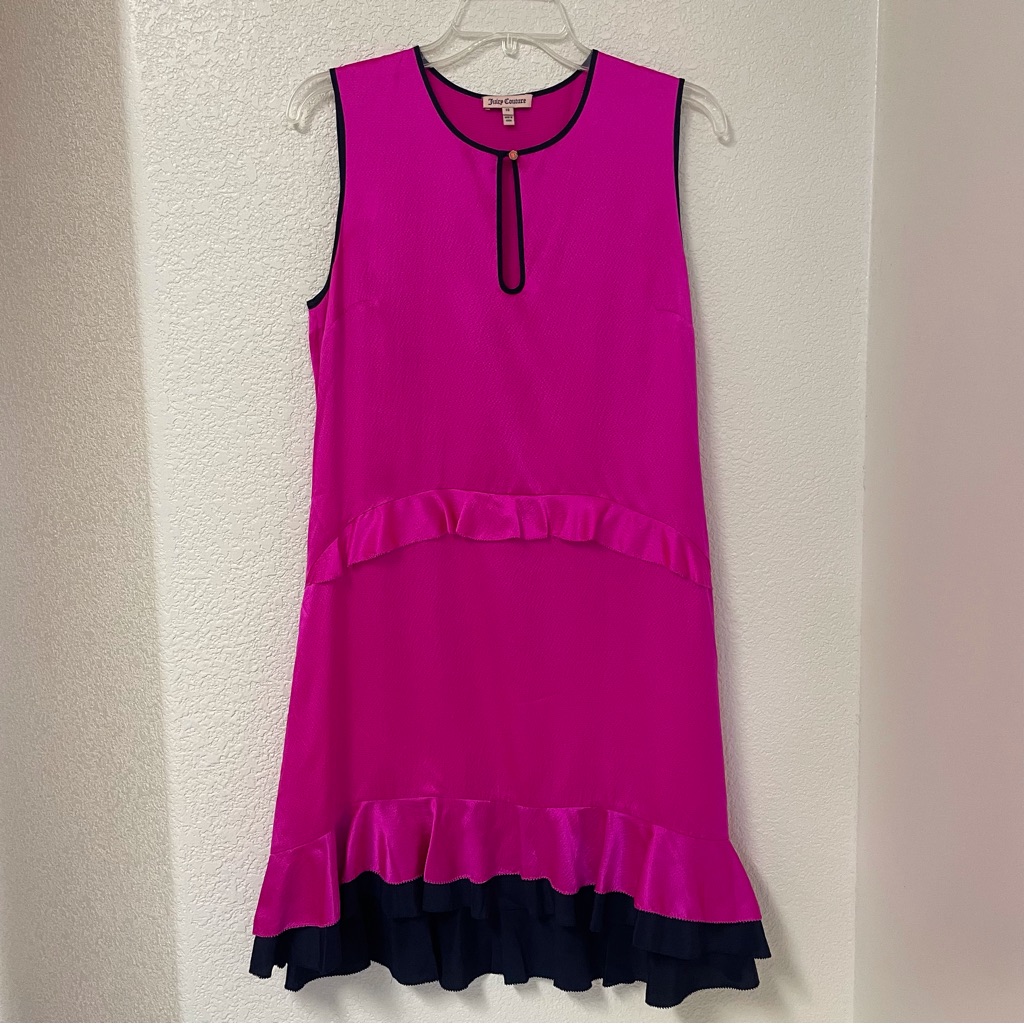 Juicy Couture Stunning Hot Pink 100% Silk Ruffled Dress